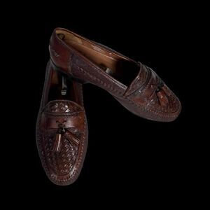 Brass Boot Cognac Brown Woven Tassel Loafers Sz 9
